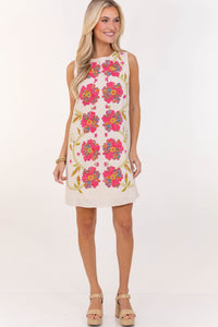 THML: Put Together Pretty Cream Embroidered Shift Dress