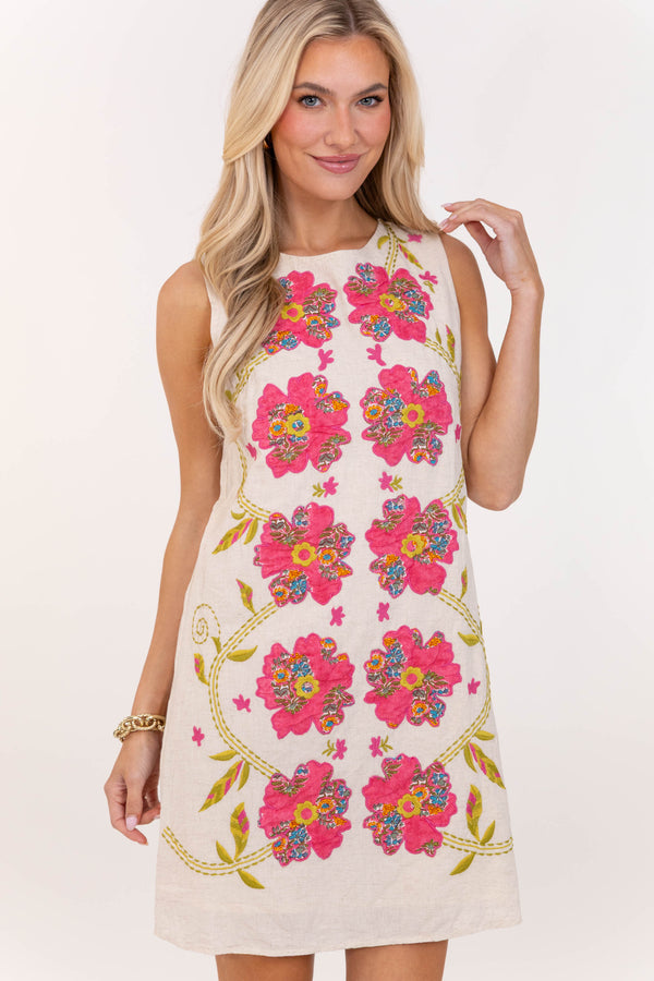 THML: Put Together Pretty Cream Embroidered Shift Dress – Shop the Mint