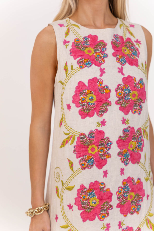 THML: Put Together Pretty Cream Embroidered Shift Dress