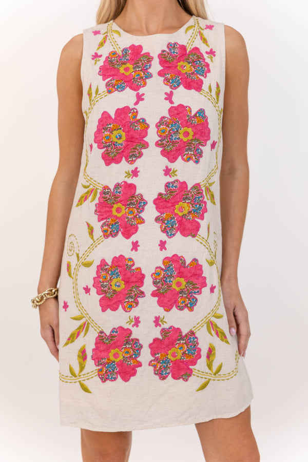 THML: Put Together Pretty Cream Embroidered Shift Dress