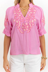 THML: Too Cute To Miss Pink Embroidered Blouse