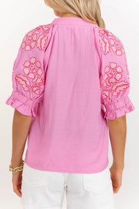 THML: Too Cute To Miss Pink Embroidered Blouse