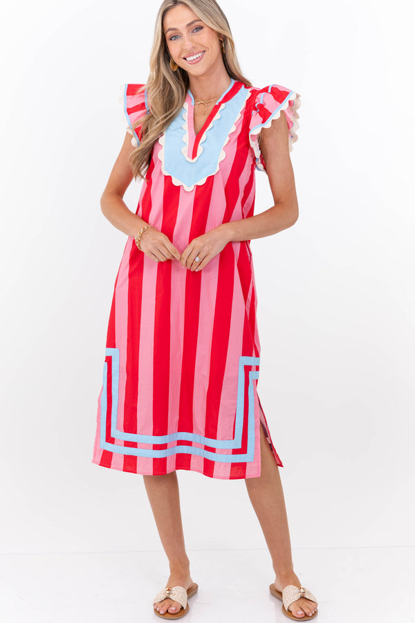 THML: Love This Look Pink Striped Midi Dress