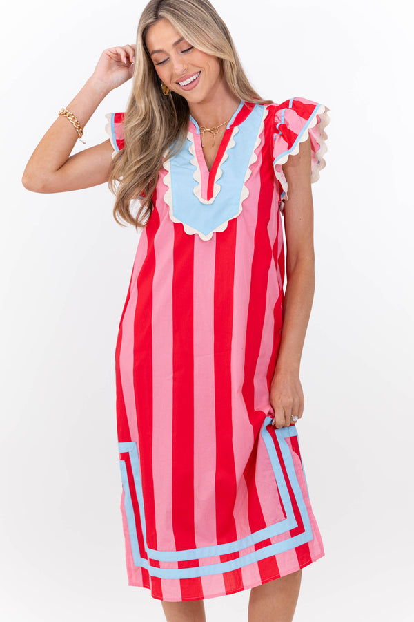 THML: Love This Look Pink Striped Midi Dress