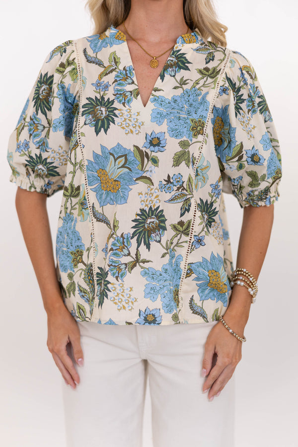 THML: Throw It On Cream Floral Blouse