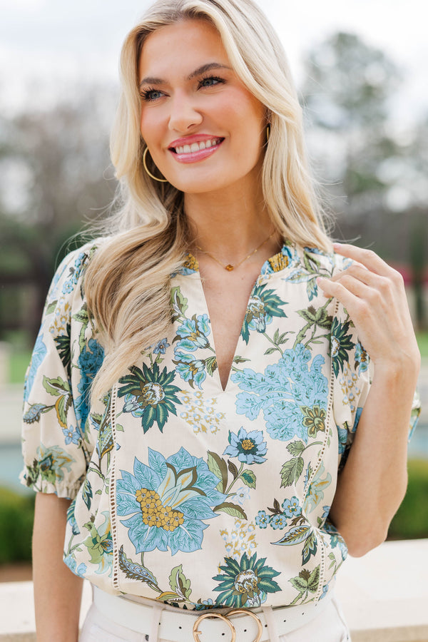 THML: Throw It On Cream Floral Blouse