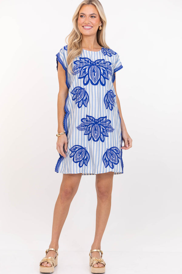 THML: So Cute Casual Light Blue Embroidered Dress