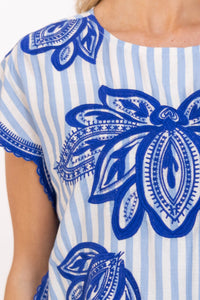 THML: So Cute Casual Light Blue Embroidered Dress
