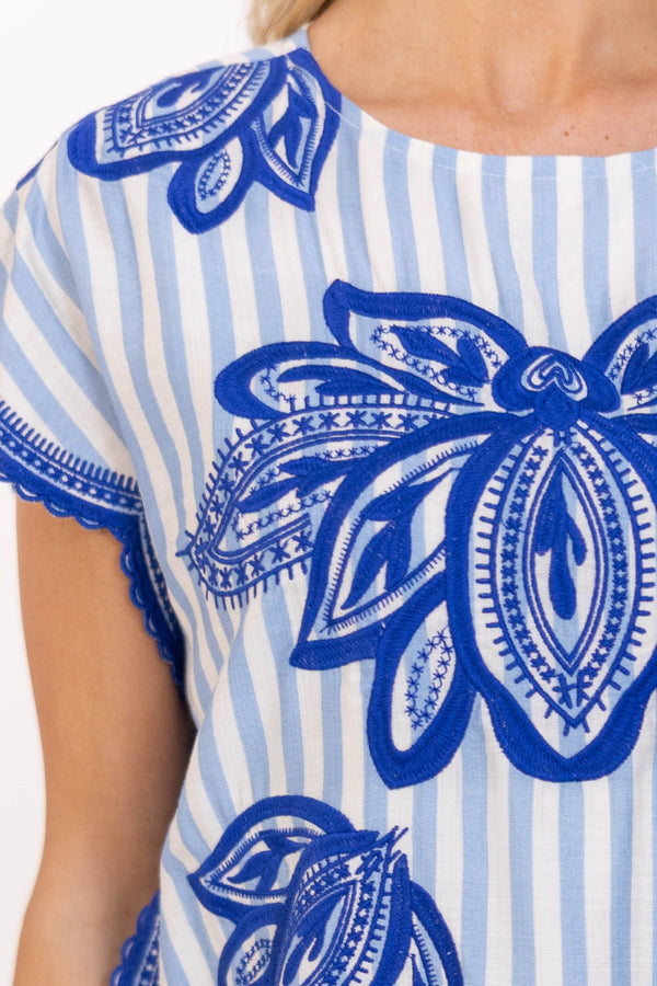 THML: So Cute Casual Light Blue Embroidered Dress