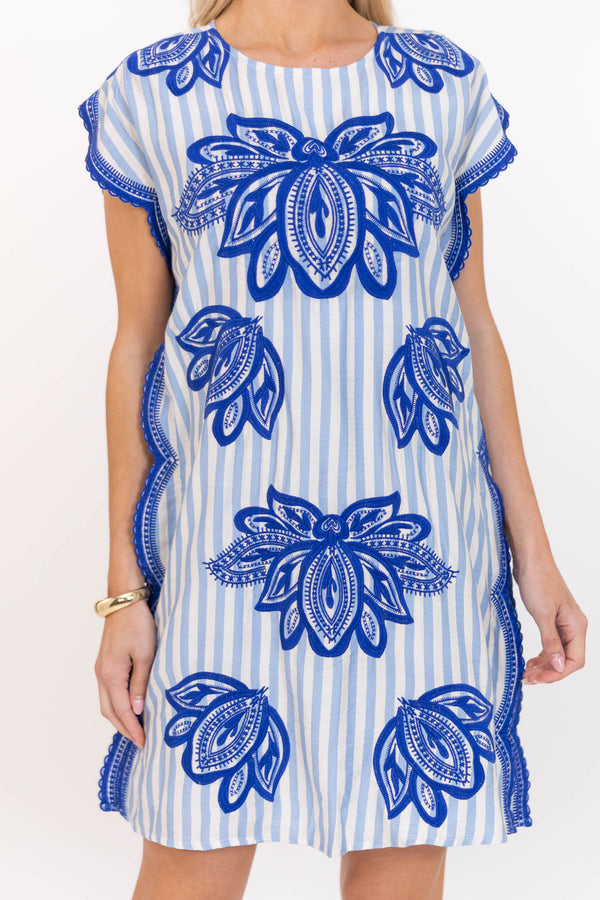 THML: So Cute Casual Light Blue Embroidered Dress