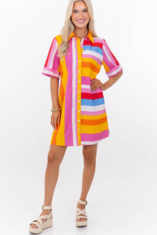 THML: Always Pulled Together Pink Striped Dress