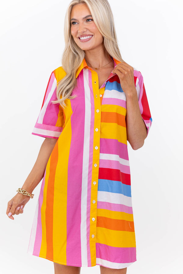 THML: Always Pulled Together Pink Striped Dress