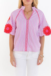 THML: Clean Cut Classic Pink Embroidered Blouse