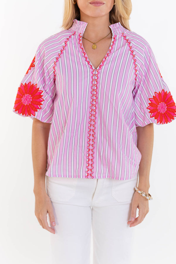 THML: Clean Cut Classic Pink Embroidered Blouse