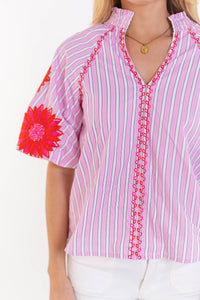 THML: Clean Cut Classic Pink Embroidered Blouse