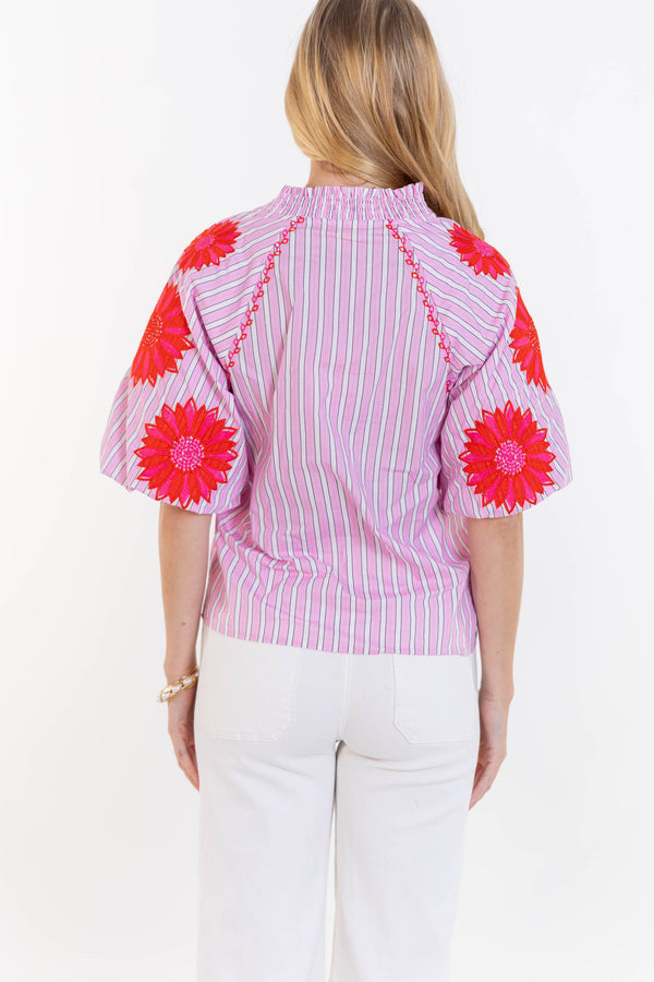 THML: Clean Cut Classic Pink Embroidered Blouse
