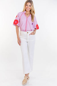 THML: Clean Cut Classic Pink Embroidered Blouse
