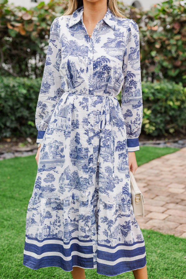 Charmed in Spring Navy Floral Midi Dress