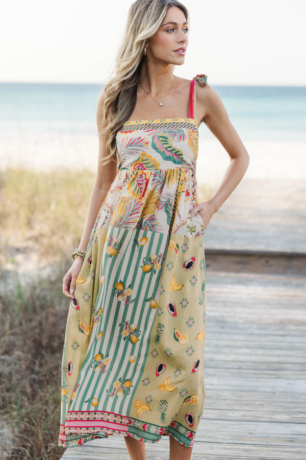 Right On Trend Cream Floral Midi Dress
