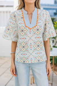 Spring Stroll Blue Floral Blouse