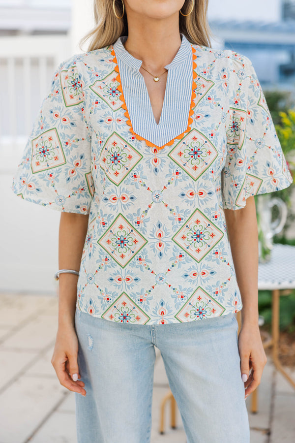 Spring Stroll Blue Floral Blouse