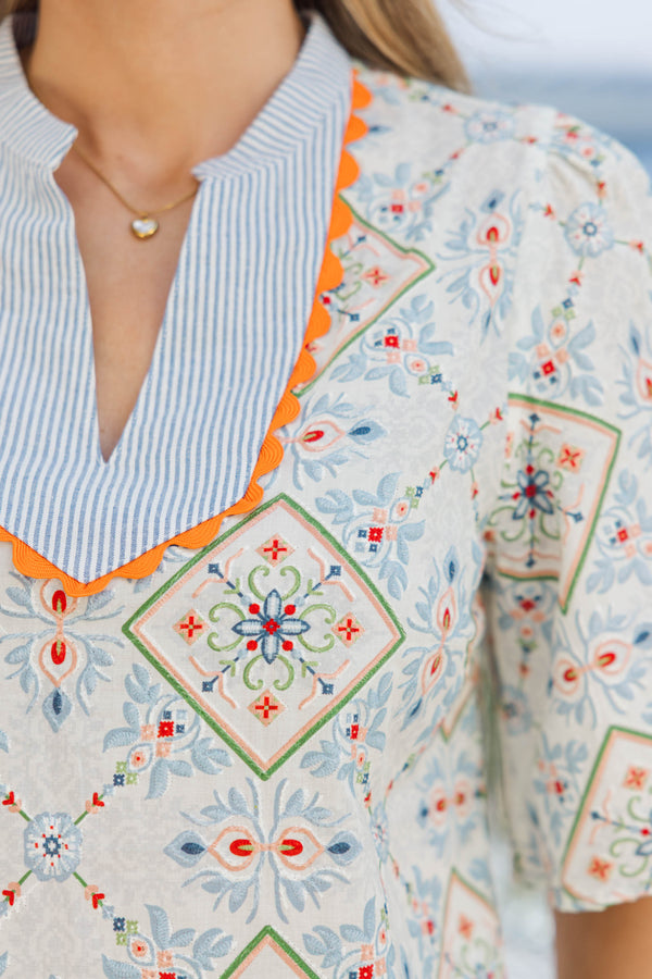 Spring Stroll Blue Floral Blouse