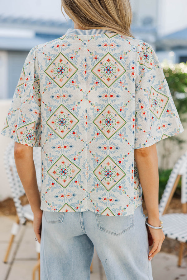Spring Stroll Blue Floral Blouse