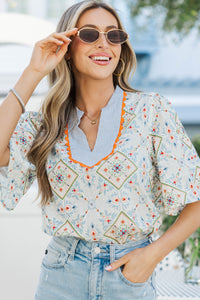 Spring Stroll Blue Floral Blouse
