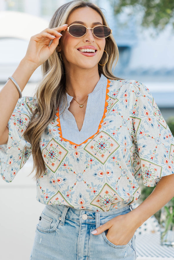 Spring Stroll Blue Floral Blouse