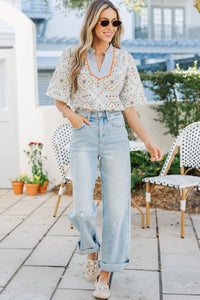 Spring Stroll Blue Floral Blouse