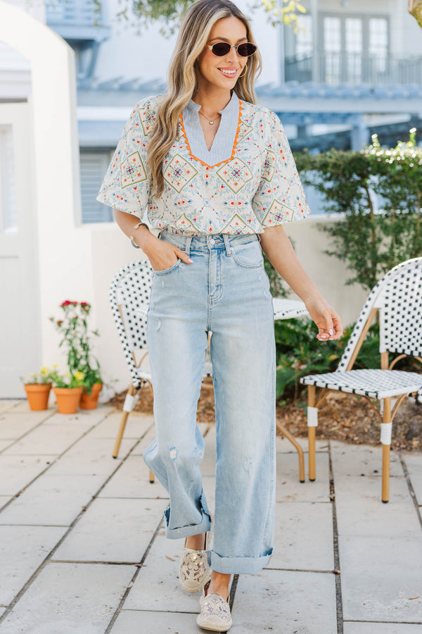 Spring Stroll Blue Floral Blouse