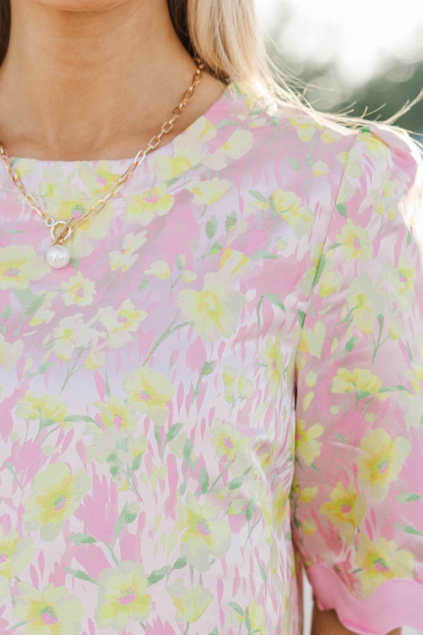 Blooming Beauty Pink Brocade Blouse