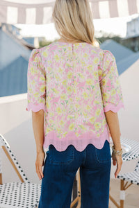Blooming Beauty Pink Brocade Blouse