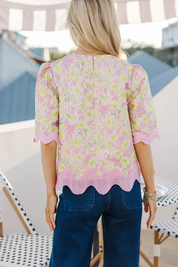Blooming Beauty Pink Brocade Blouse