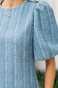 Hello Sunshine Blue Tweed Shift Dress