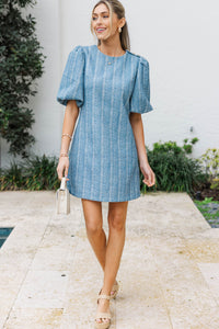 Hello Sunshine Blue Tweed Shift Dress