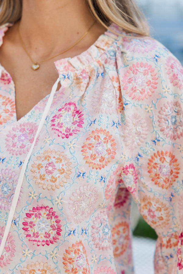 Morning Dew Pink Floral Blouse