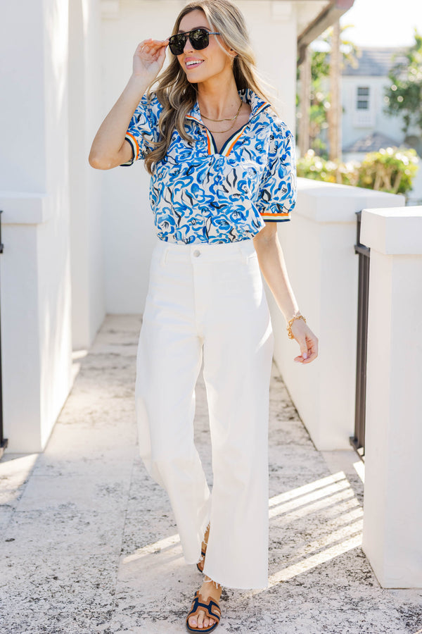 Always A Yes Favorite Blue Floral Blouse