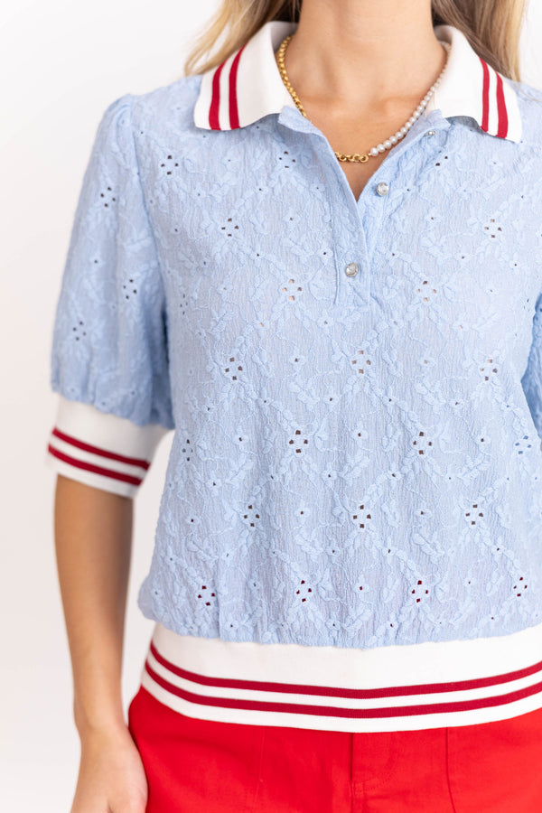 Perfectly Planned Light Blue Textured Blouse