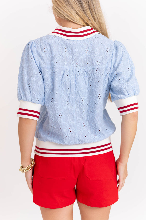 Perfectly Planned Light Blue Textured Blouse
