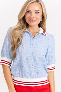 Perfectly Planned Light Blue Textured Blouse