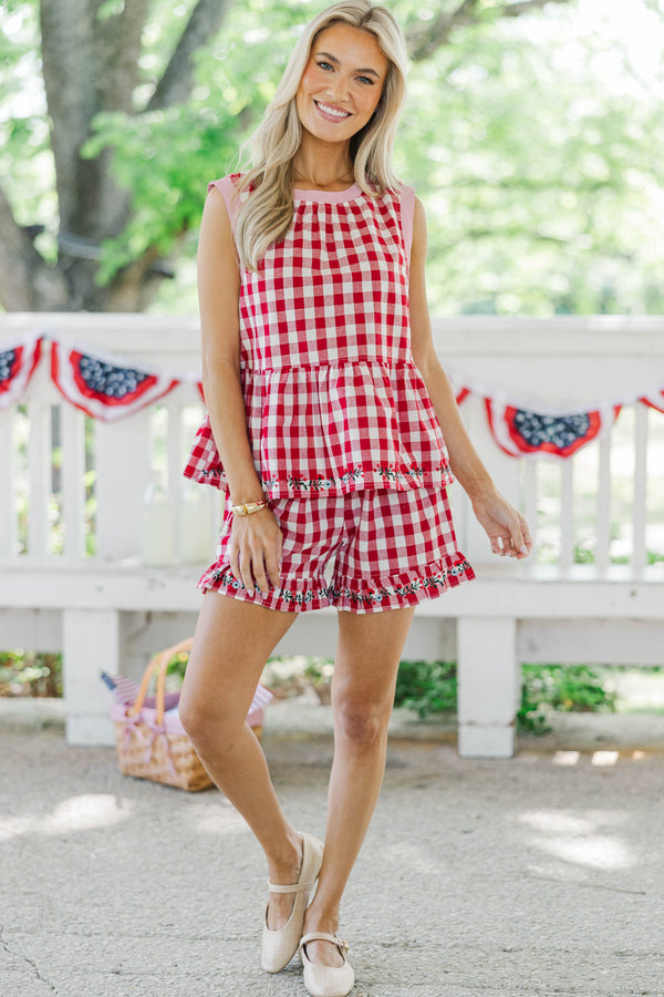 All American Red Gingham Blouse