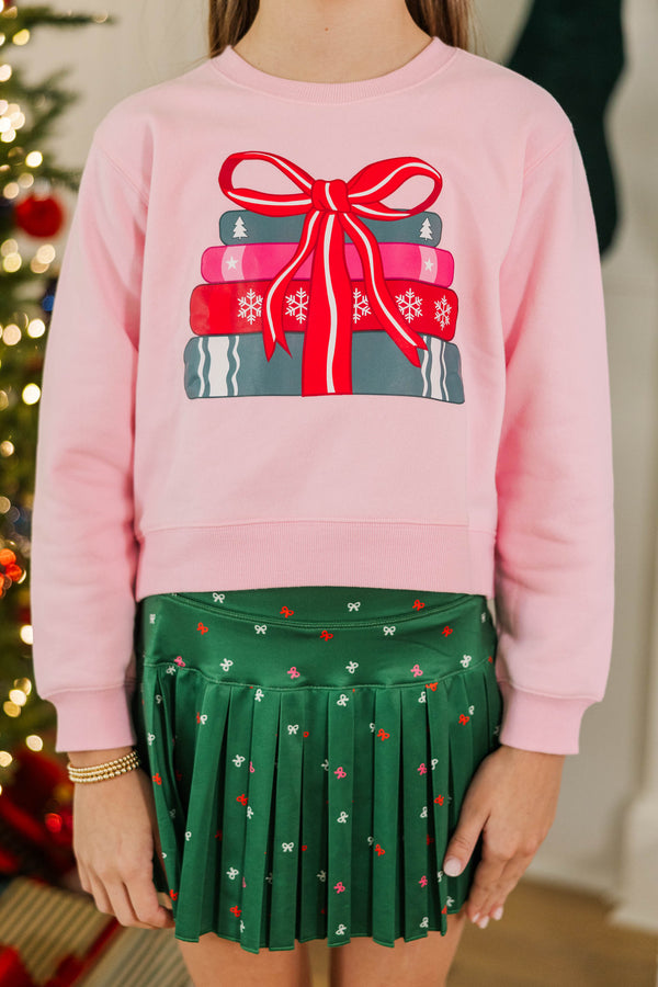 Girls: Wrapped With A Bow Blush Pink Sweatshirt