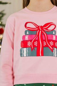 Girls: Wrapped With A Bow Blush Pink Sweatshirt