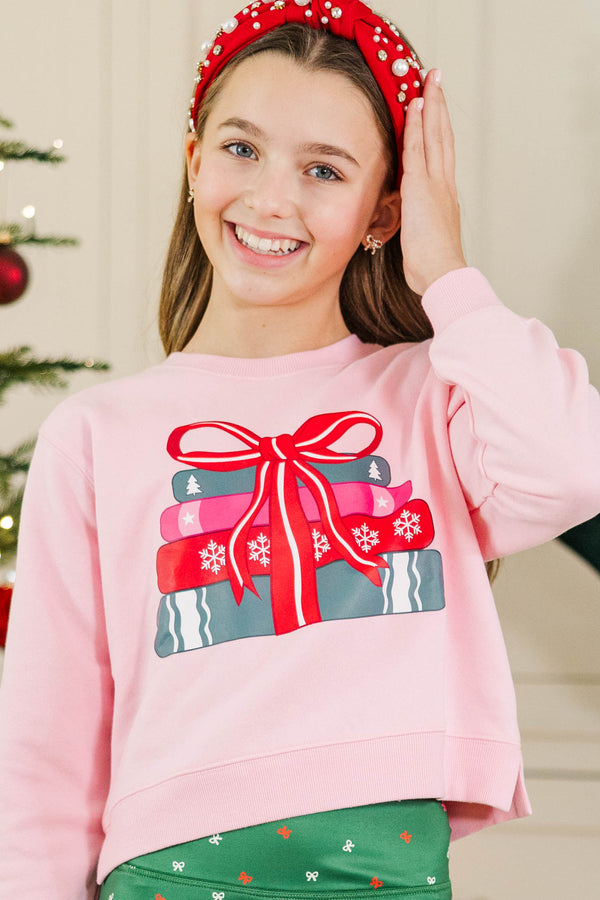 Girls: Wrapped With A Bow Blush Pink Sweatshirt
