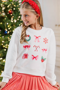 Girls: All My Favorites White Graphic Sweatshirt