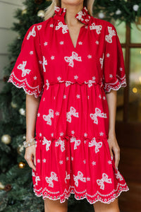 Feeling Your Best Red Bow Eyelet Dress
