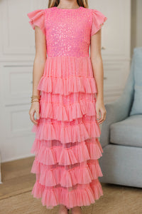 Girls: Can't Stop Dancing Pink Sequin Midi Dress