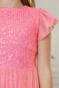 Girls: Can't Stop Dancing Pink Sequin Midi Dress