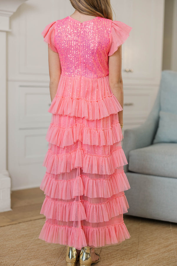 Girls: Can't Stop Dancing Pink Sequin Midi Dress